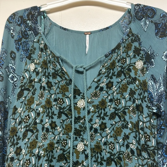 Free People Womens Lucky Loosie Dress Blue Floral Long Sleeve Mini Swing Flowy - Picture 4 of 10